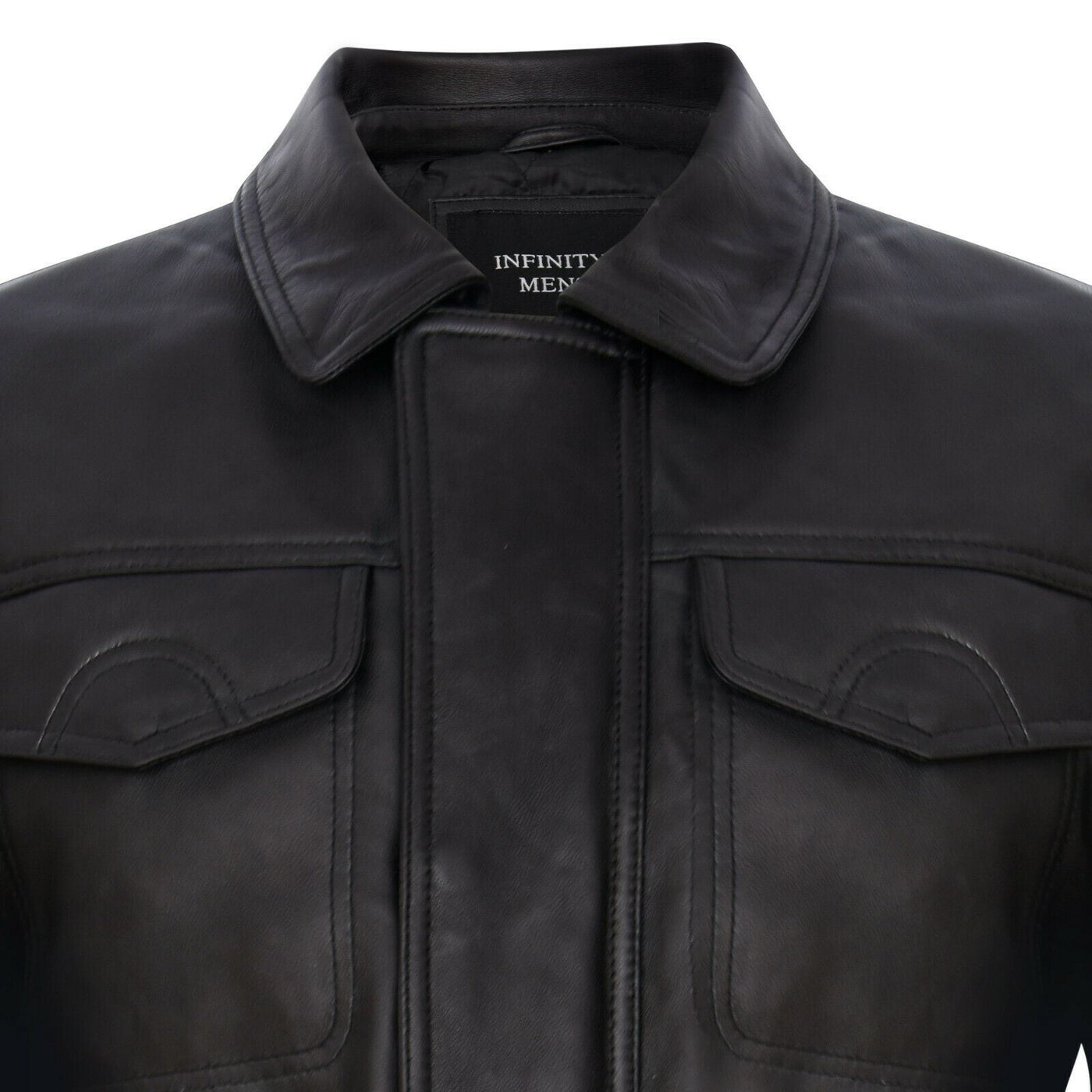 Mens Black Leather Safari Jacket-Porto