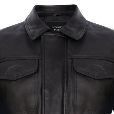 Mens Black Leather Safari Jacket-Porto