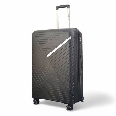 Robust PP Hard Shell Black 8 Wheels Luggage Travel Holiday Cabin Suitcase Set