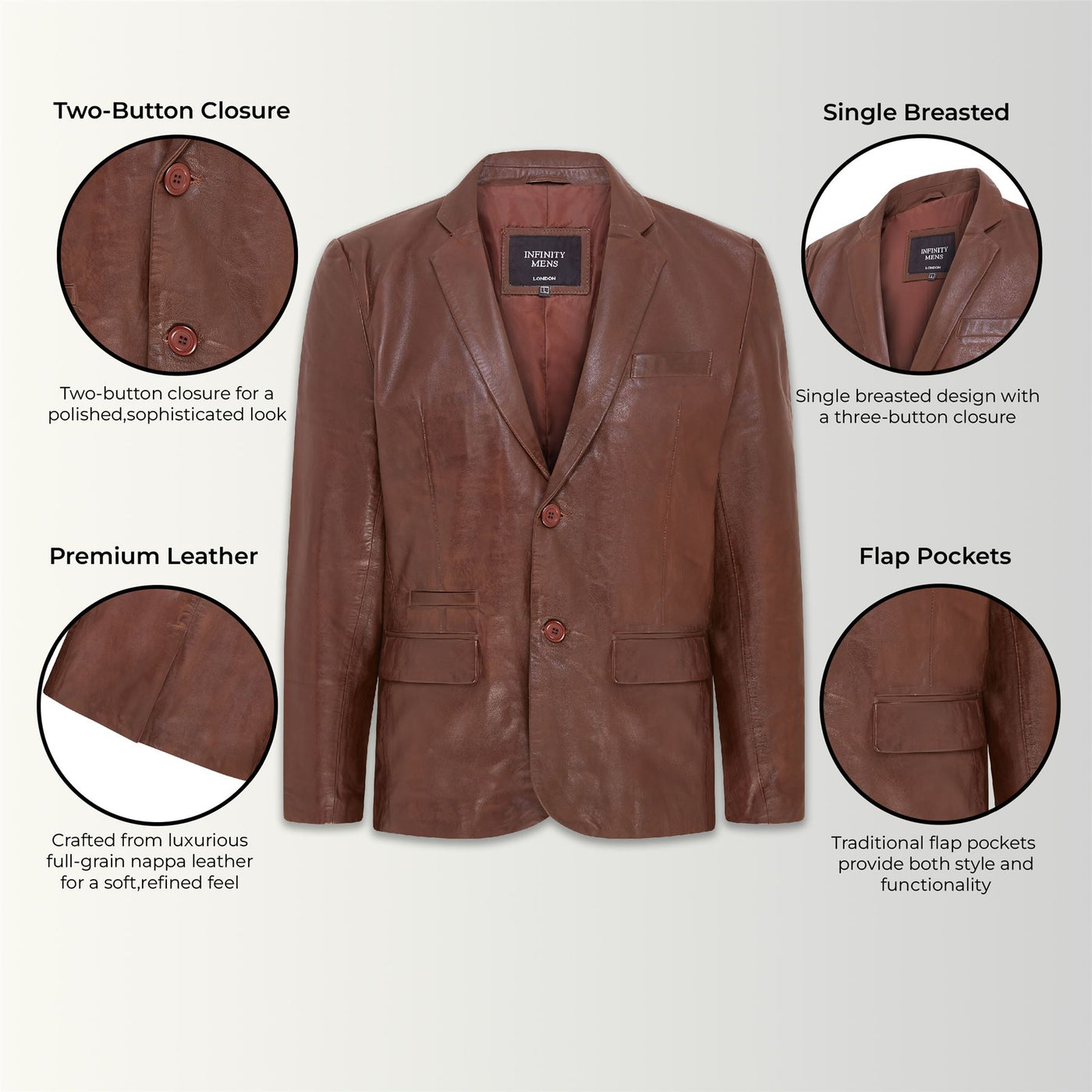 Mens Slim Leather Italian Blazer Jacket-Somero