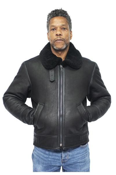 Mens B3 WW2 Leather Sheepskin Aviator Flying Jacket-Hartland