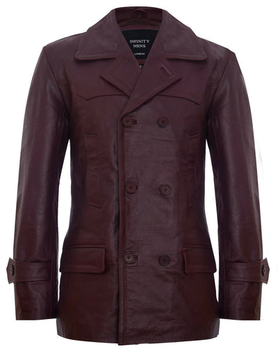 Mens Cowhide Leather Peacoat-Krakaw