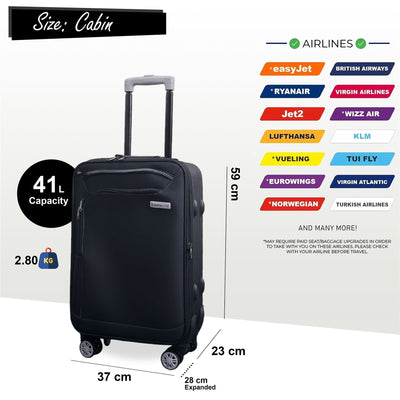 Soft Shell Cabin Suitcase 59 x 37 x 23 cm Luggage Suitable for Easyjet, Ryanair