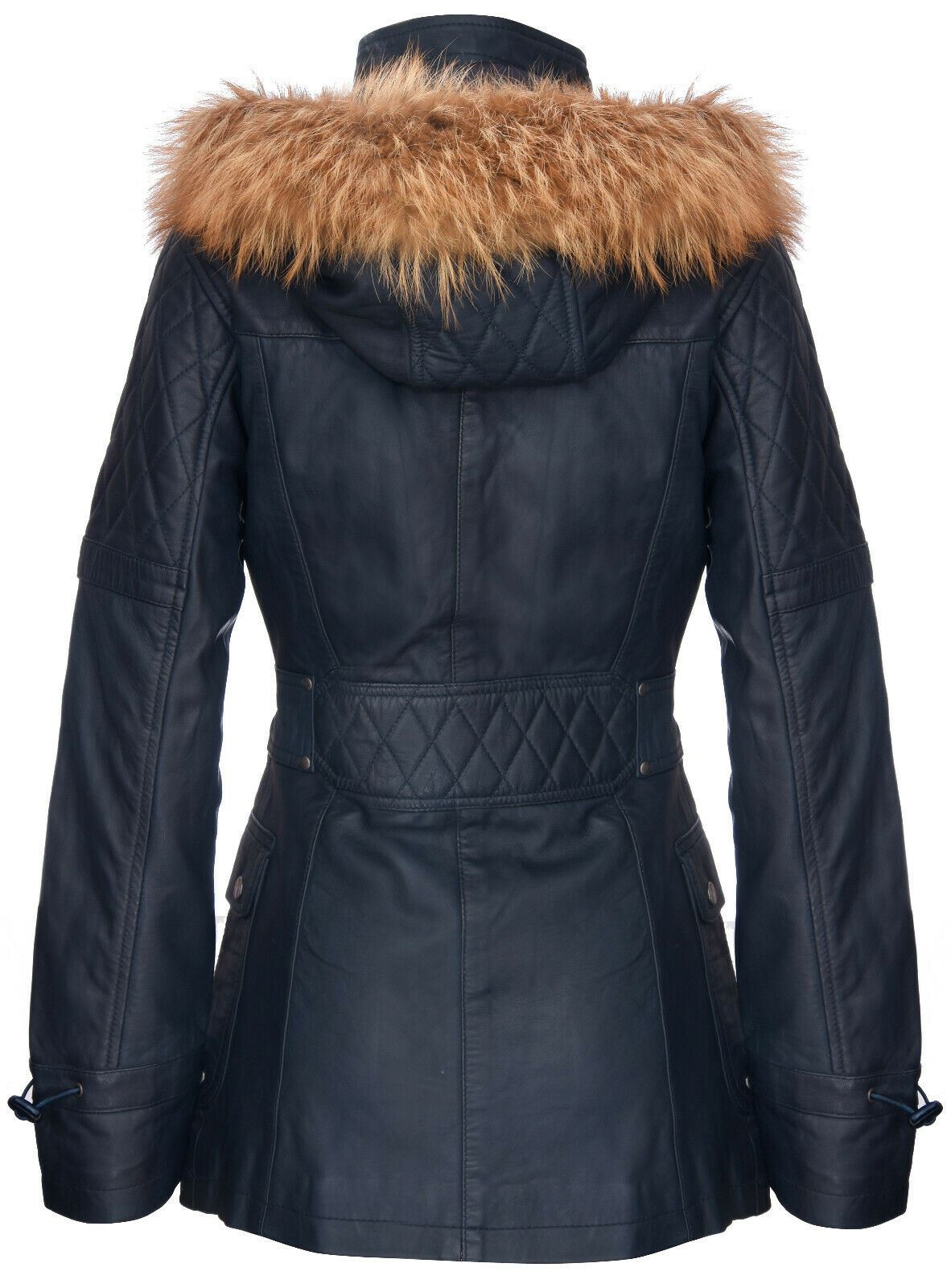 Womens Quilted Leather Parka Jacket-Brussels