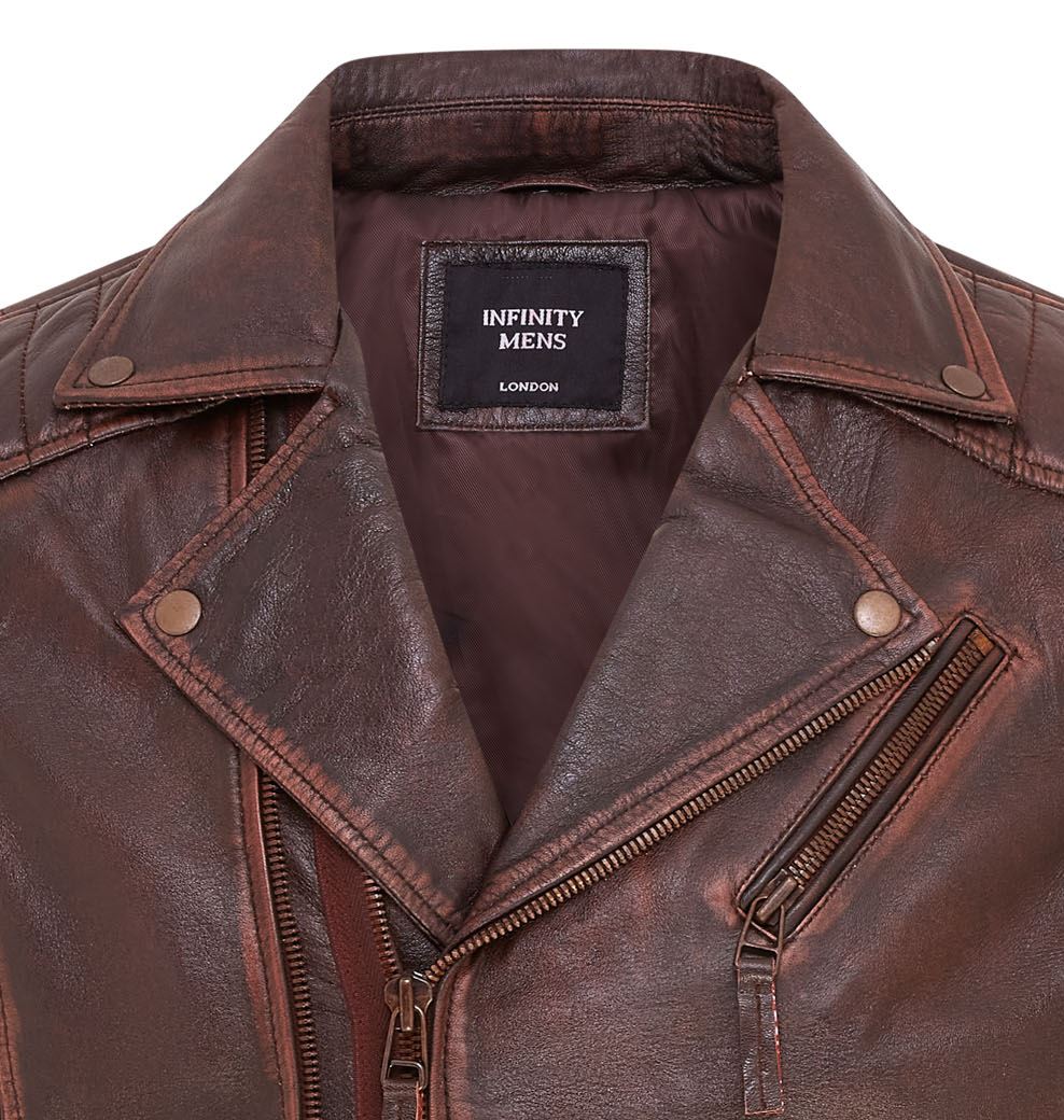 Mens Brando Double Cross Zip Leather Biker Jacket- Fagernes