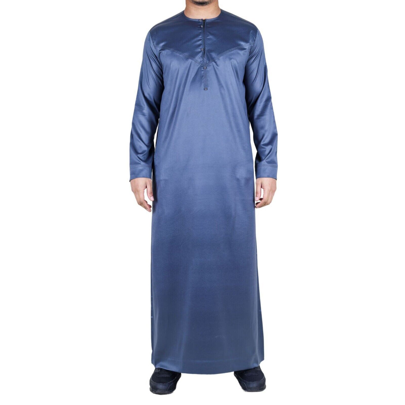 Men's Thobe Robe Satin Emirati Islamic Jubba Eid Slim Fit