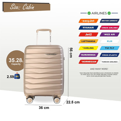 Hard Shell Cabin 36 x 22.5 x 56 cm PP Luggage Suitcase Suitable for Easyjet, Ryanair