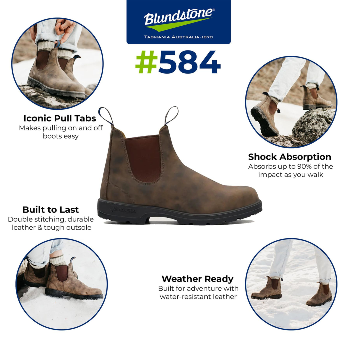 Blundstone #584 Rustic Brown Thermal Chelsea Boot with Cream