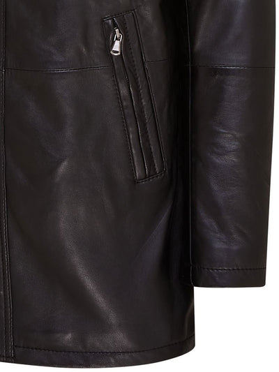 Mens Mid-Length Warm Leather Trench Coat - Varkaus