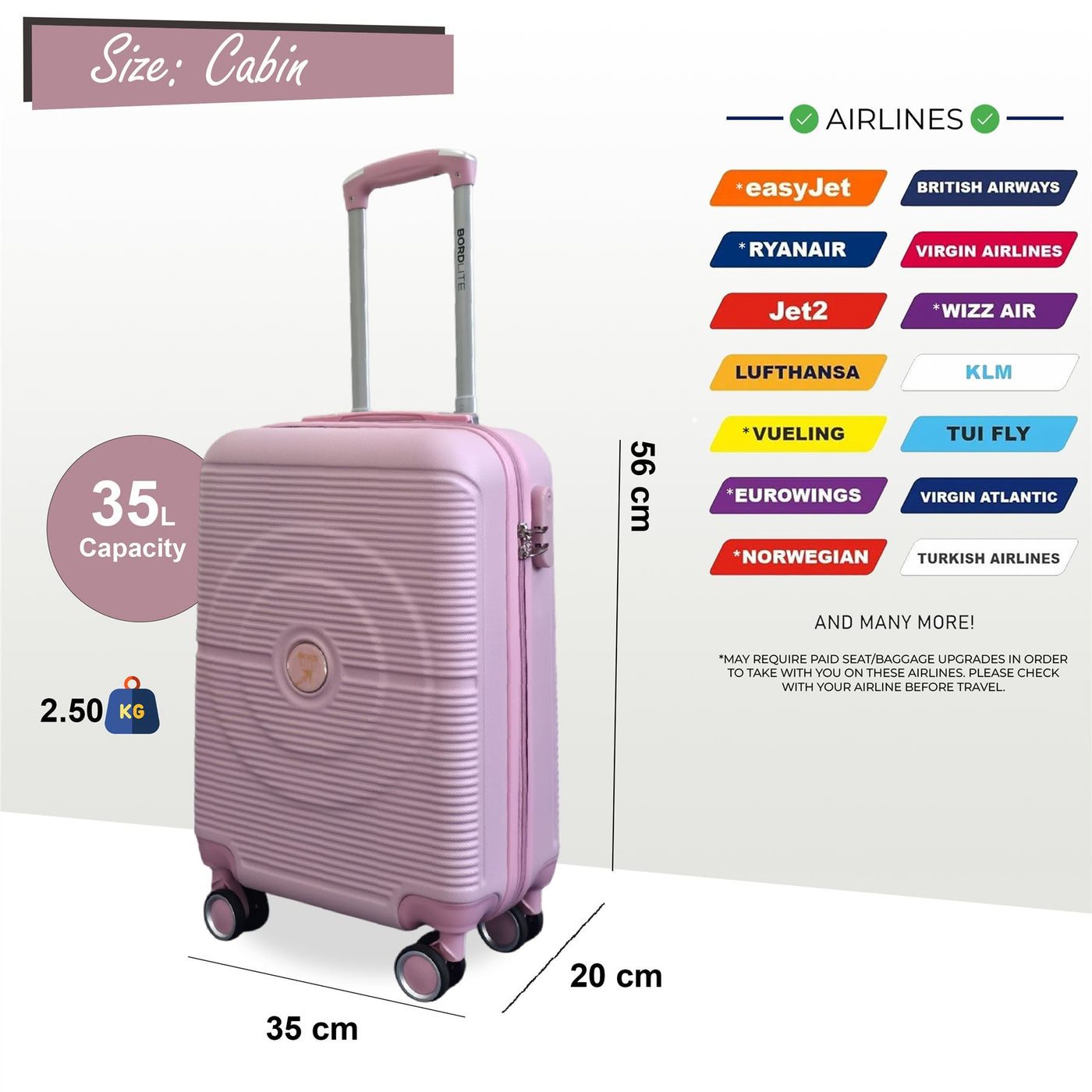 Hard Shell ABS Cabin Suitcase 56 x 35 x 20 cm Luggage Suitable for Easyjet, Ryanair
