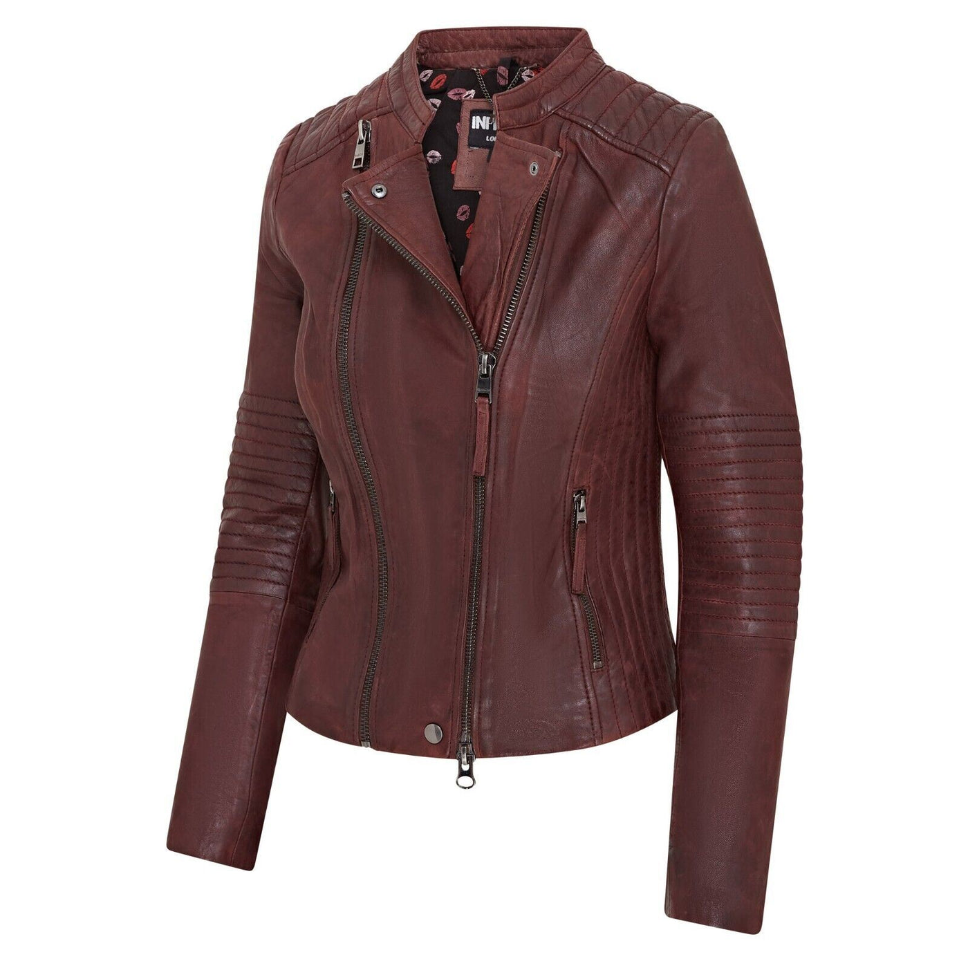 Womens Burgundy Biker Leather Jacket - Delhi