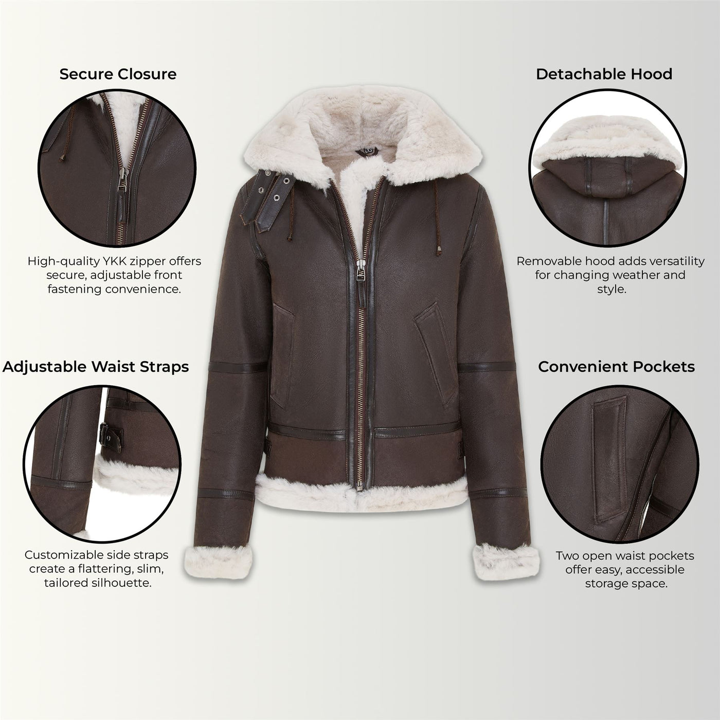Womens Hooded Sheepskin Flying Leather Jacket-Palermo