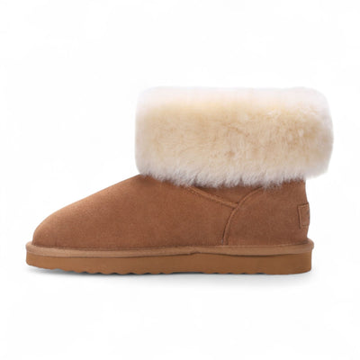 Women's Genuine Sheepskin Tan Suede Ankle Bootie Winter Boots - Granite