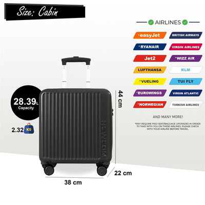 Hard Shell Cabin 44 x 22 x 38 cm TSA Secure Luggage Suitcase Suitable for Easyjet, Ryanair