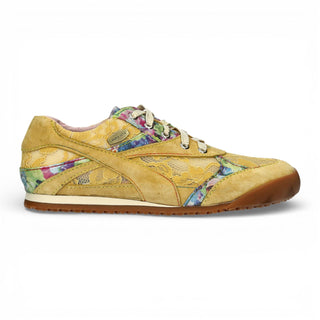 Laura Vita Women's Tivanao-05 Yellow Floral Leather Trainers Sneaker Shoes
