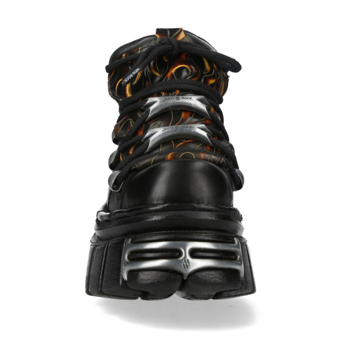 New Rock M-106N-C86 Black Flame Leather Gothic Ankle Platform Boots