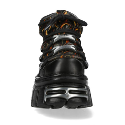 New Rock M-106N-C86 Black Flame Leather Gothic Ankle Platform Boots