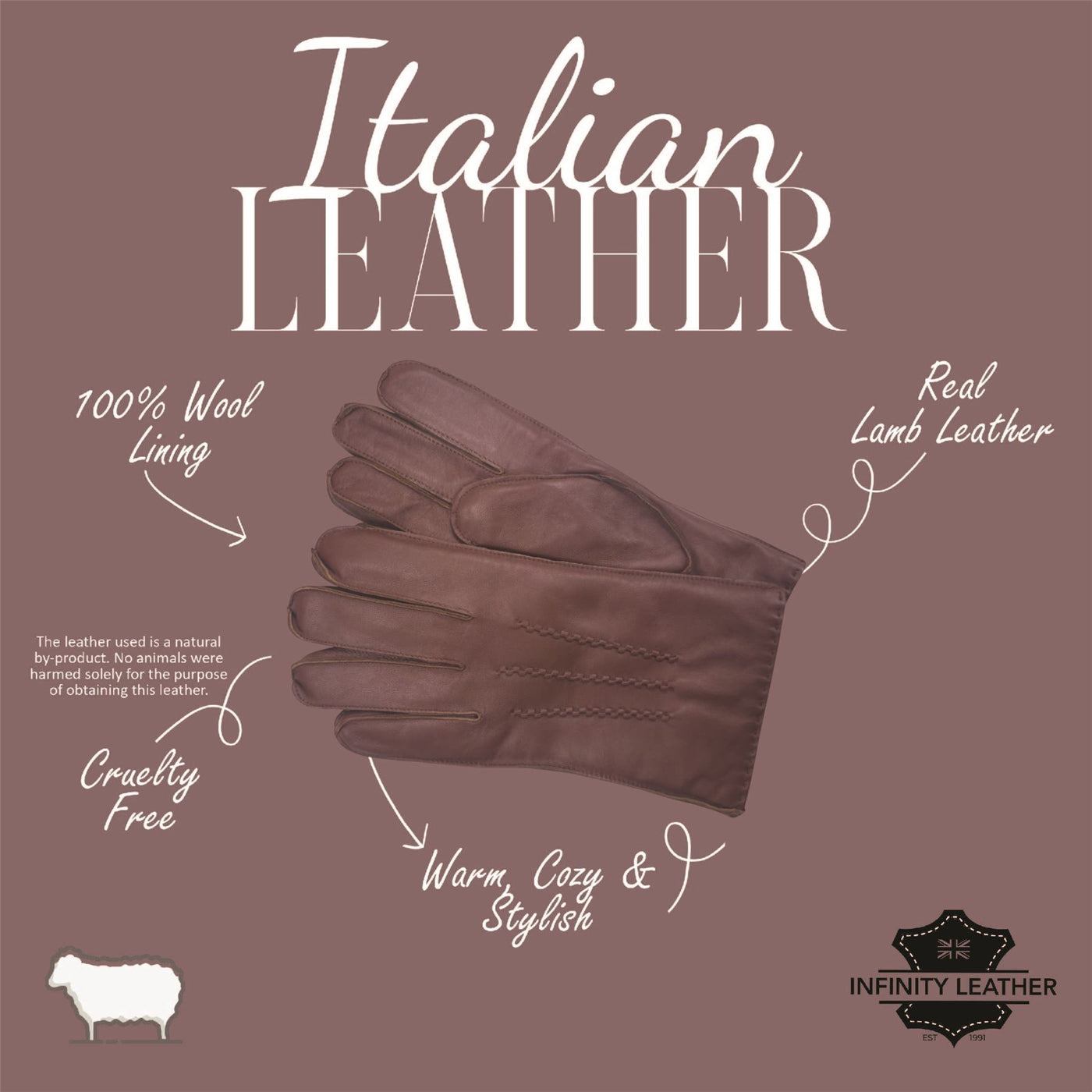 Men’s Italian Leather Warm Wool Lining Winter Stich Design Gloves - M-LGV-205