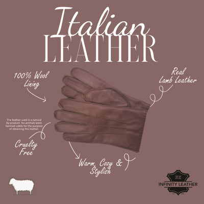 Men’s Italian Leather Warm Wool Lining Winter Stich Design Gloves - M-LGV-205