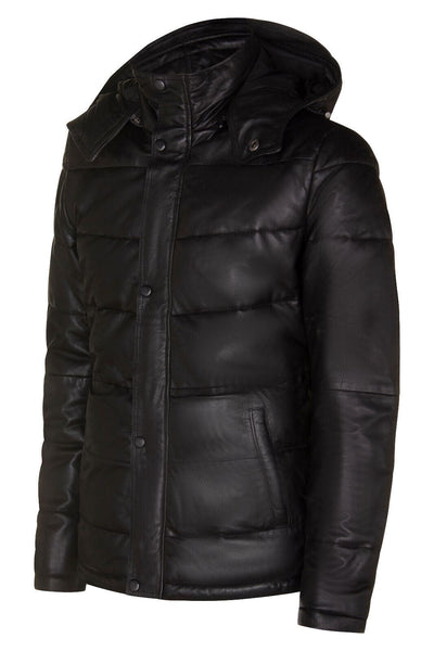 Mens Puffer Leather Bomber Jacket-Alicante
