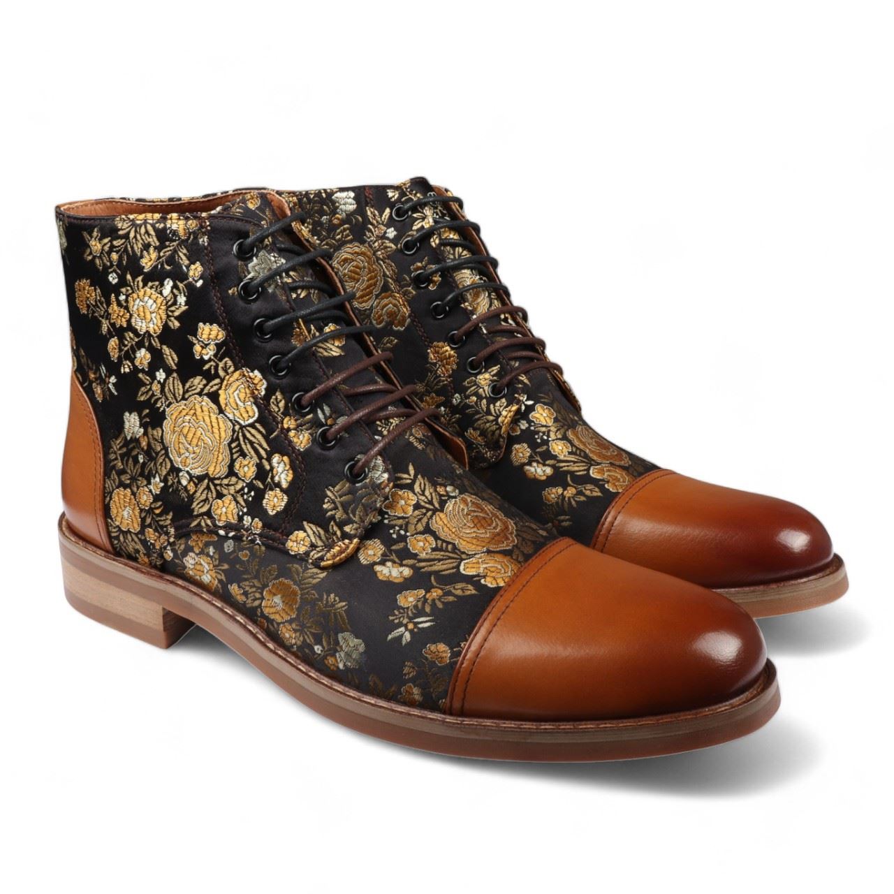 Justin Reess Men's Floral Leather Oxford Ankle Boots - Adam