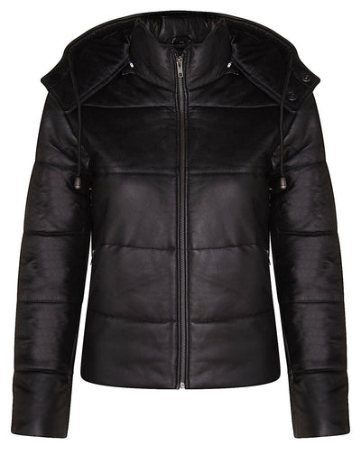 Womens Puffer Leather Bomber Jacket-Ajax