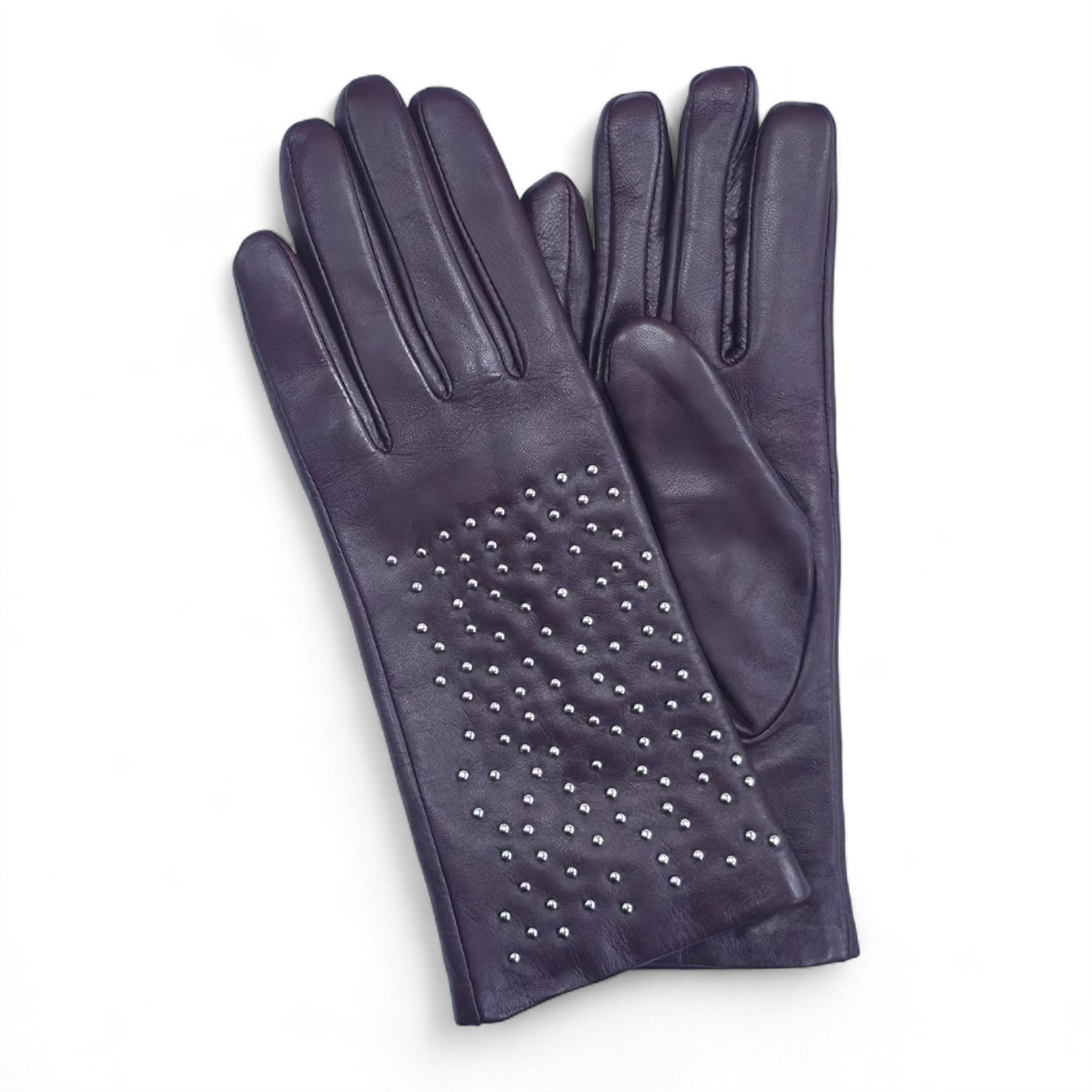 Womens Italian Leather Winter Studded Design Soft Wool Lining Gloves - L-GLV-601