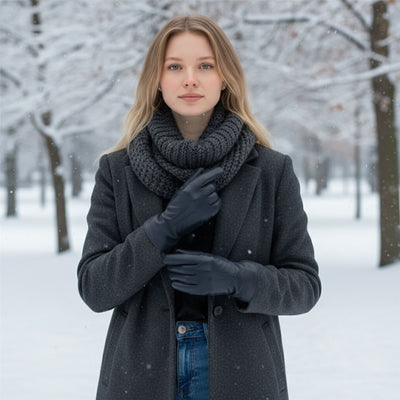 Womens Italian Leather Winter Stitch Line Design Soft Wool Lining Gloves - L-GLV-301