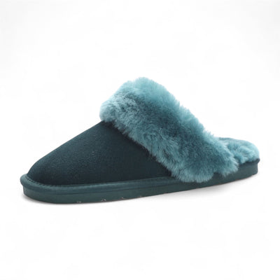Women's Genuine Sheepskin Green Suede Mule Winter Slippers - Luna