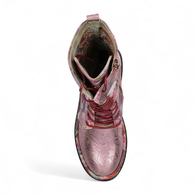 Laura Vita Incaso-18 Burgundy Floral Womens Gothic Victorian Leather High Boots
