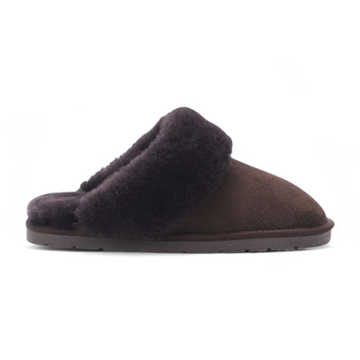 Women's Genuine Sheepskin Brown Suede Mule Winter Slippers - Luna