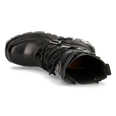 New Rock Unisex Black Leather Gothic Mid-Calf Boots-373-S4