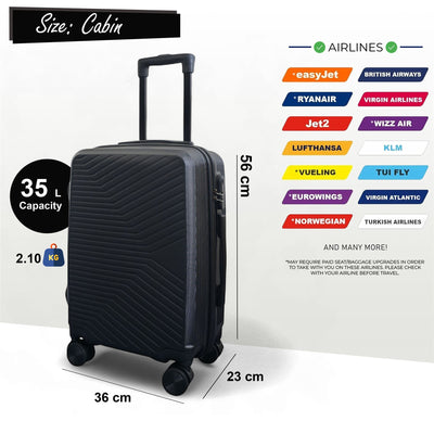 Hard Shell Cabin  48 x 37 x 20 cm Luggage Suitcase Suitable for Easyjet, Ryanair