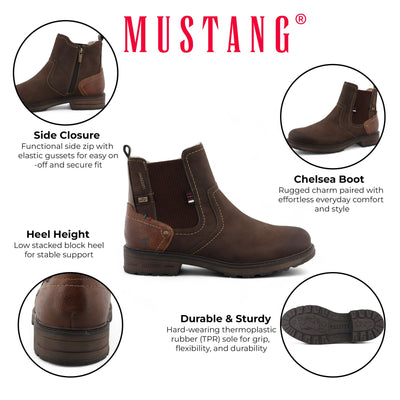 Mustang Men's Mokka Brown Water-Resistant Chelsea Ankle Boots