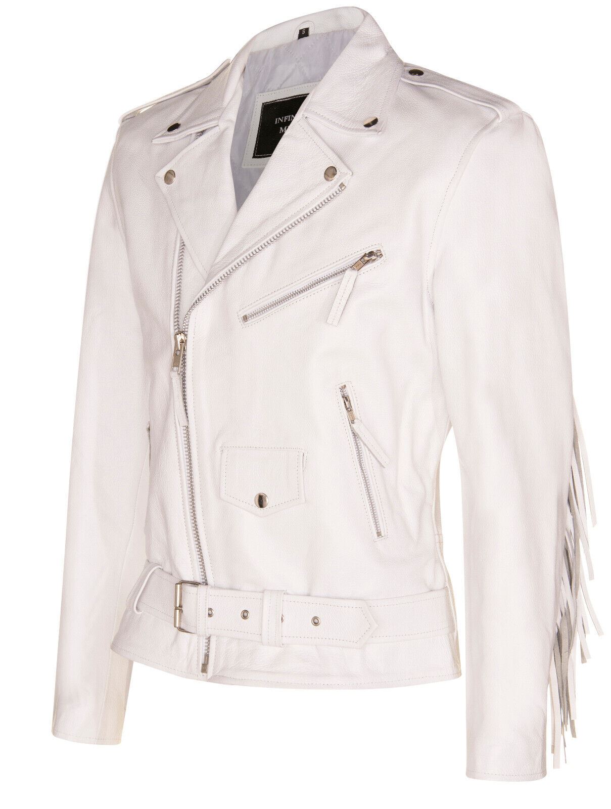 Mens Fringe Hide Leather Biker Jacket- Tokyo