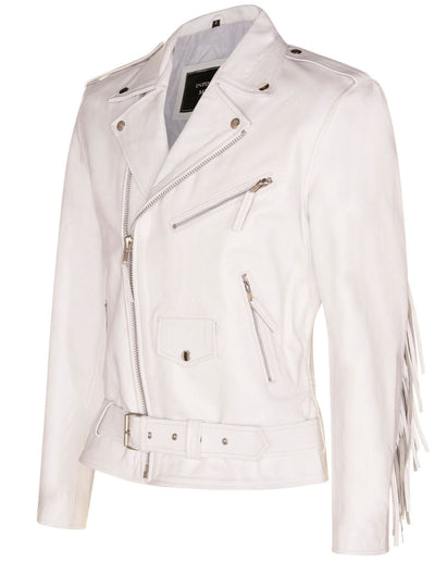 Mens Fringe Hide Leather Biker Jacket- Tokyo