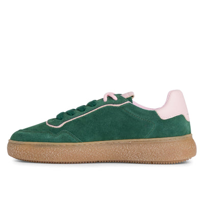 Tamaris Womens Green Pink Leather Fashion Stripe Lace Up Sneakers