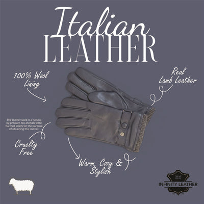 Men’s Italian Leather Warm Wool Lining Winter Knit Rib Gloves - M-LGV-105