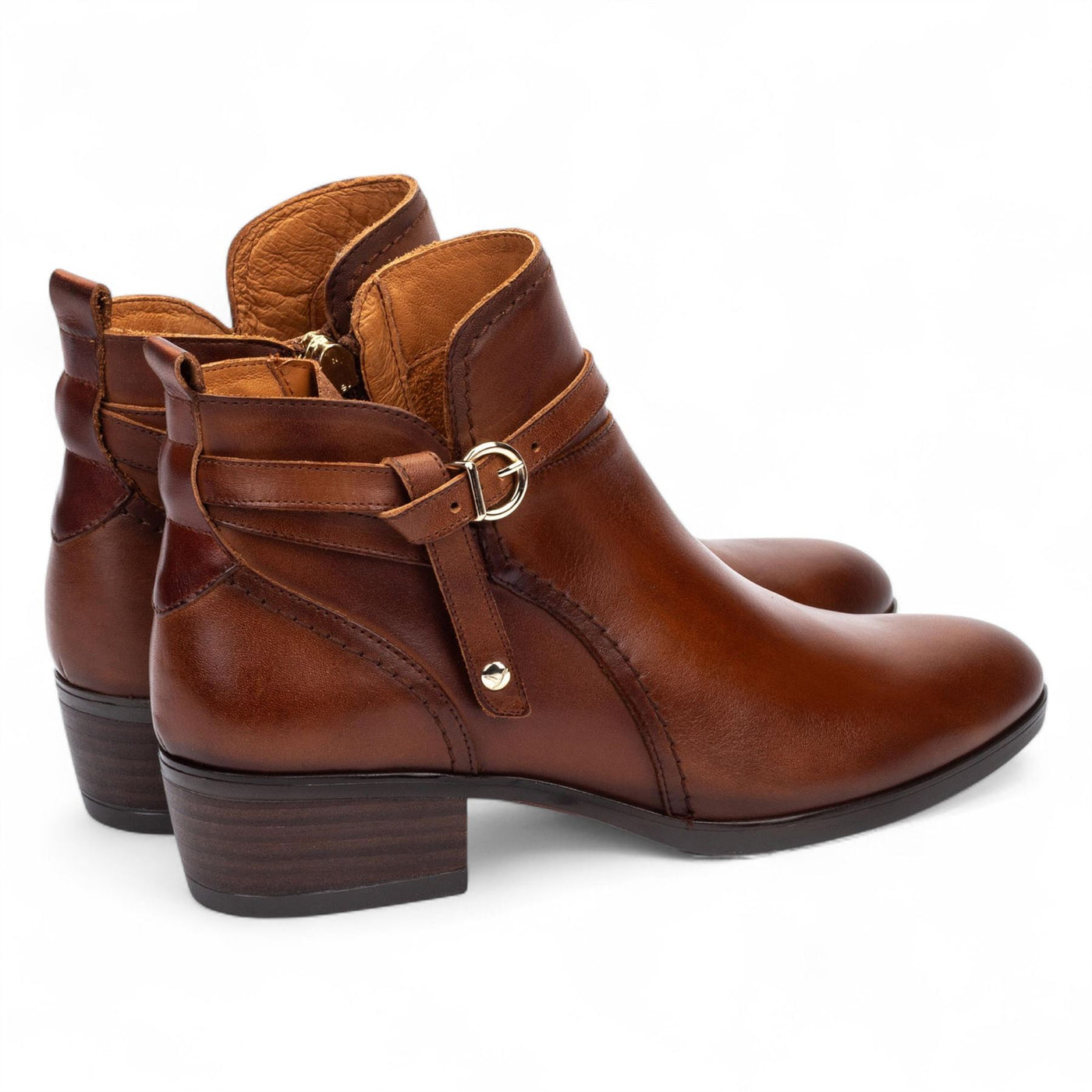 Pikolinos Women’s Cuero Brown Leather Ankle Bootie Zip Heel Boots - Daroca
