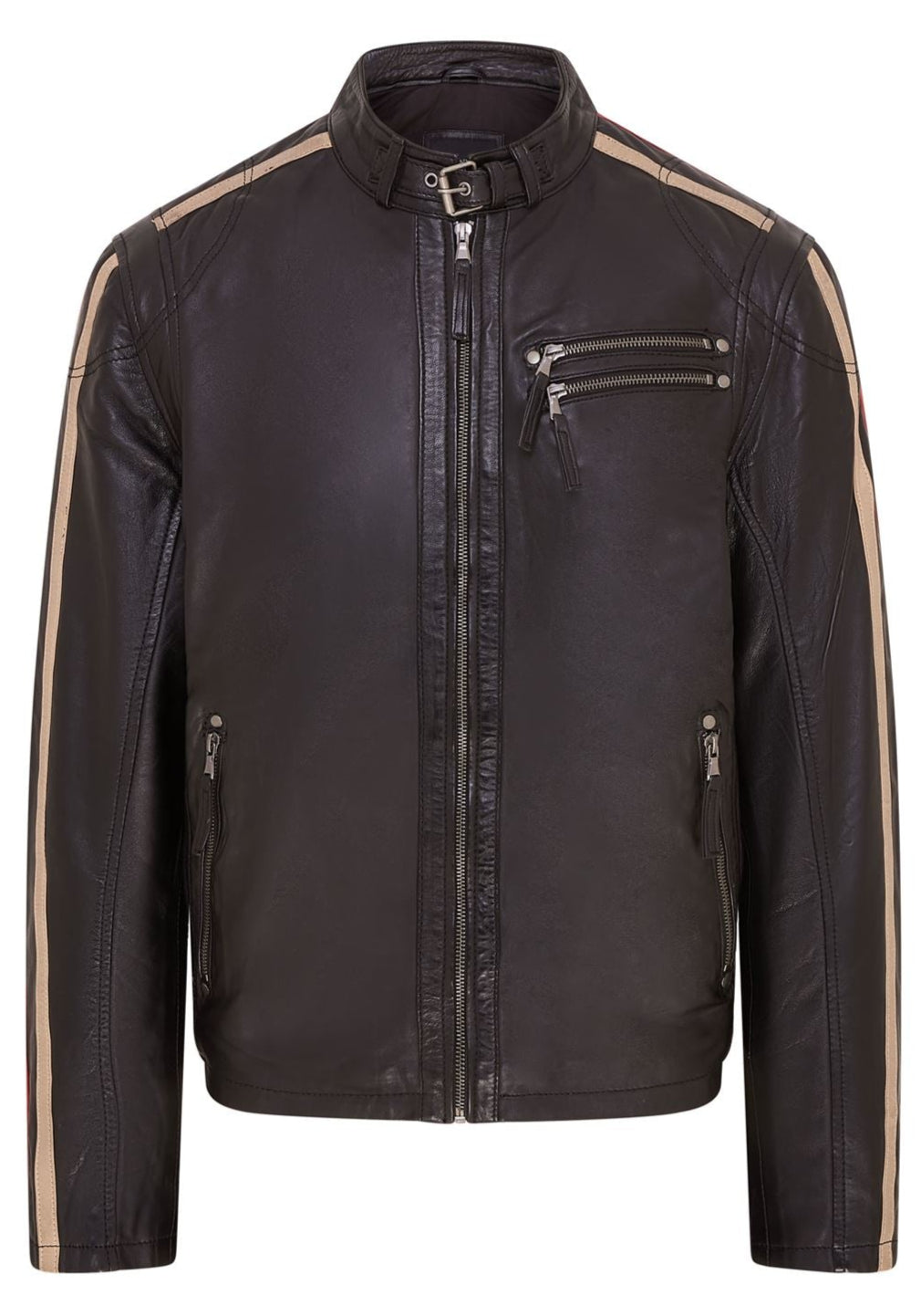 Mens Striped Café Racer Biker Leather Jacket - Alta