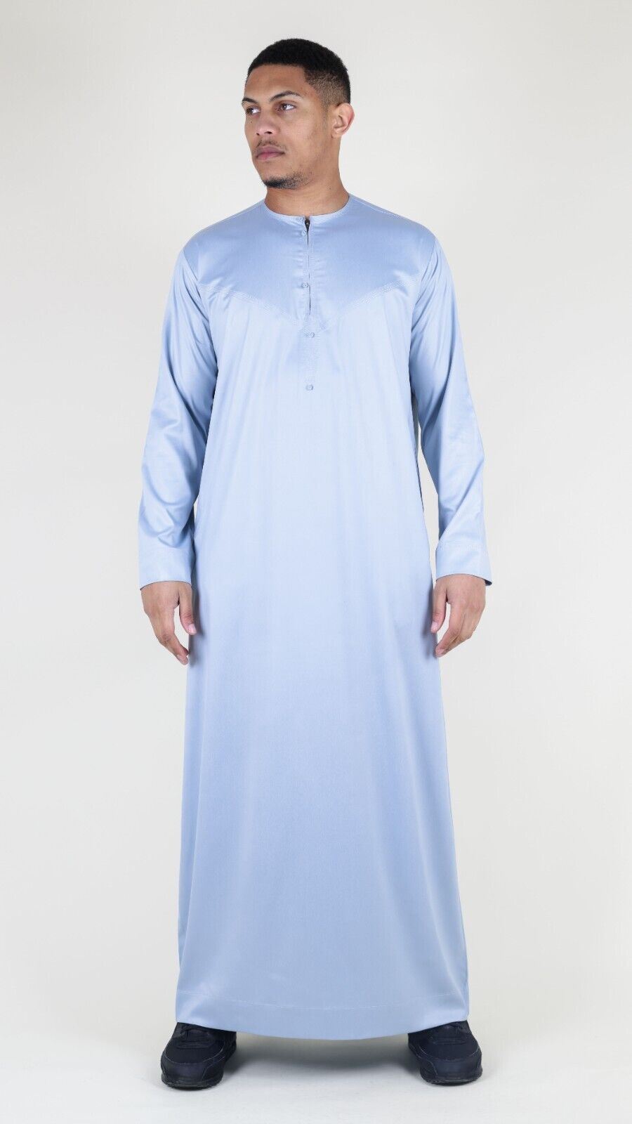 Men's Thobe Robe Satin Emirati Islamic Jubba Eid Slim Fit