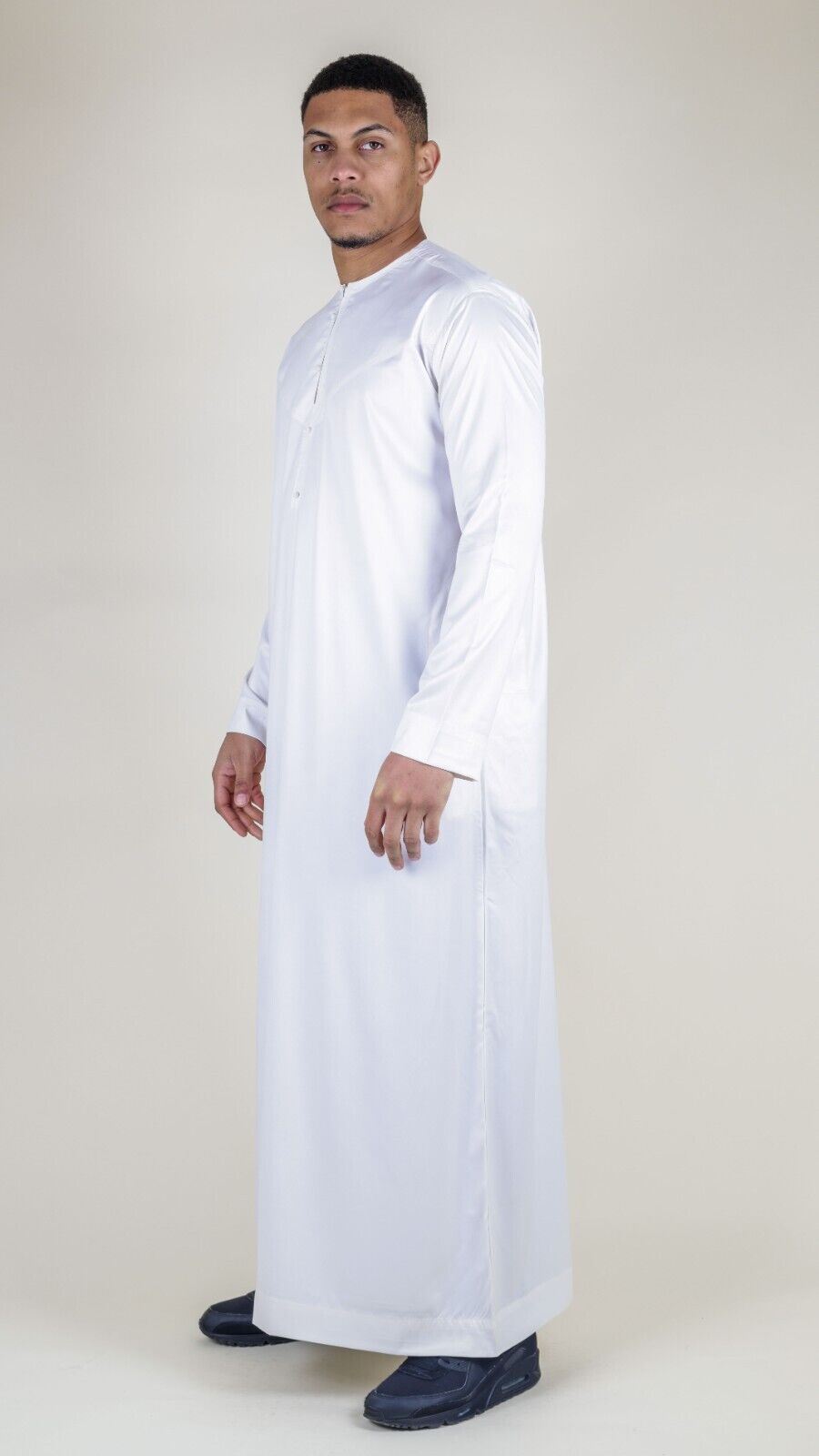 Men's Thobe Robe Satin Emirati Islamic Jubba Eid Slim Fit