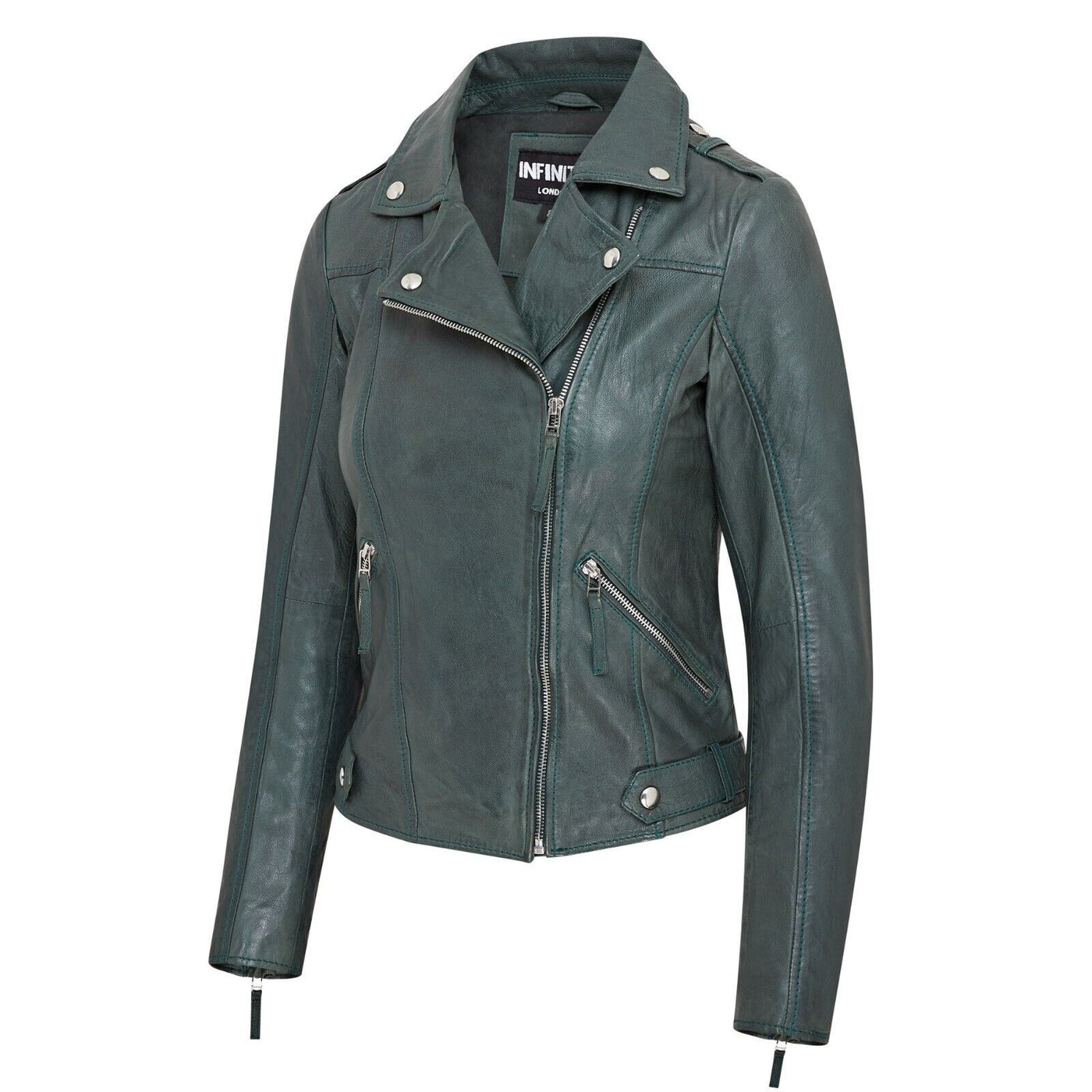 Womens Green Biker Leather Jacket - Denver