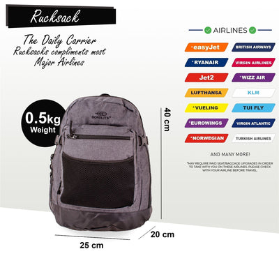 Backpack Rucksack 40x 20 x25cm Underseat Travel Cabin Bag for Ryanair, Easy Jet