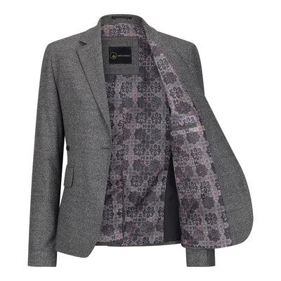 Women's Grey Three-Piece Tailored Fit Suit in Prince of Wales Check