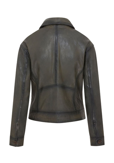 Womens Retro Biker Leather Jacket - Kopervik