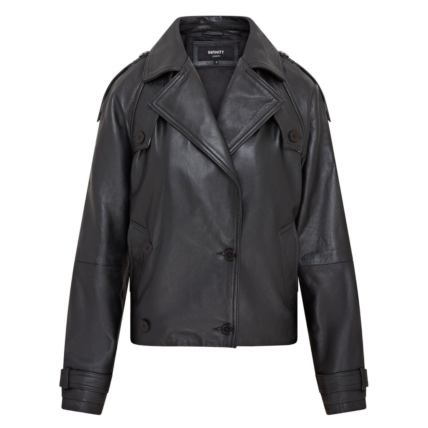 Womens Cropped Oversized Trench Leather Jacket - Canberra