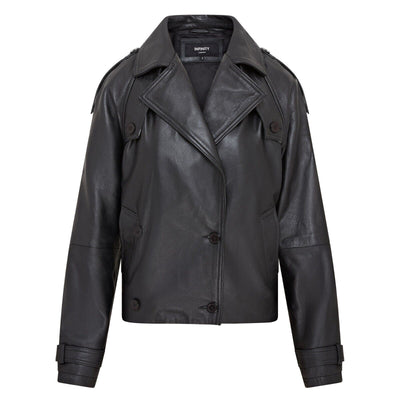 Womens Cropped Oversized Trench Leather Jacket - Canberra