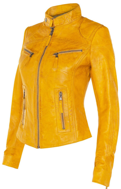 Lässige Slim-Fit Bikerjacke aus Leder für Damen – Tulsa