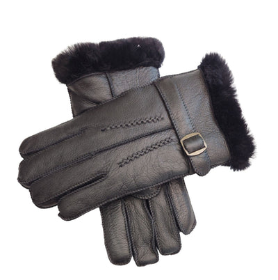 Mens Luxury Sheepskin Leather Gloves With Buckle